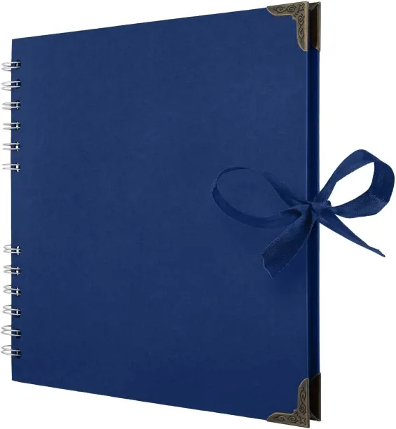 OMGift Blue Square Scrapbook Photo Albums 8 x 8 Inch Pink Thick Paper, Hardcover, Metal Corners, Ri…