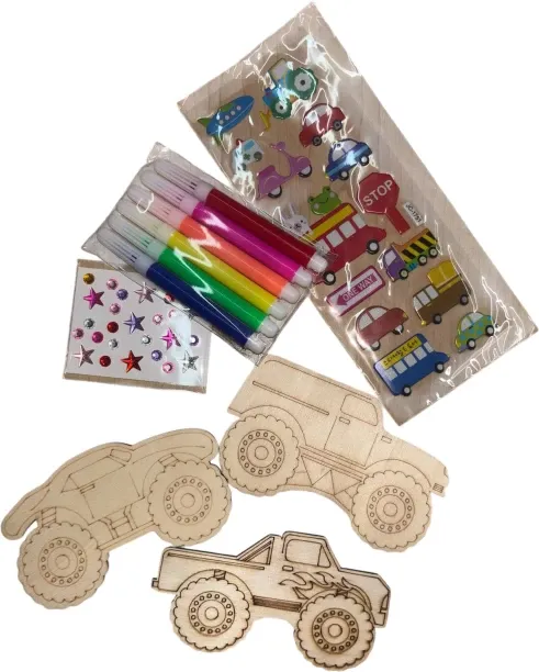 Heavenly Whispers Paint Your Own - Monster Trucks - 3 x Wood Paint Craft Kit For Kids Prints, Stamp…