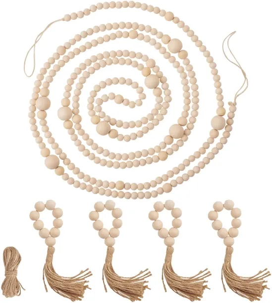 chenshia Boho Wooden Bead Garland with Rope – DIY Rustic Wall Hanging Decor for Home, Bedroom & Far…