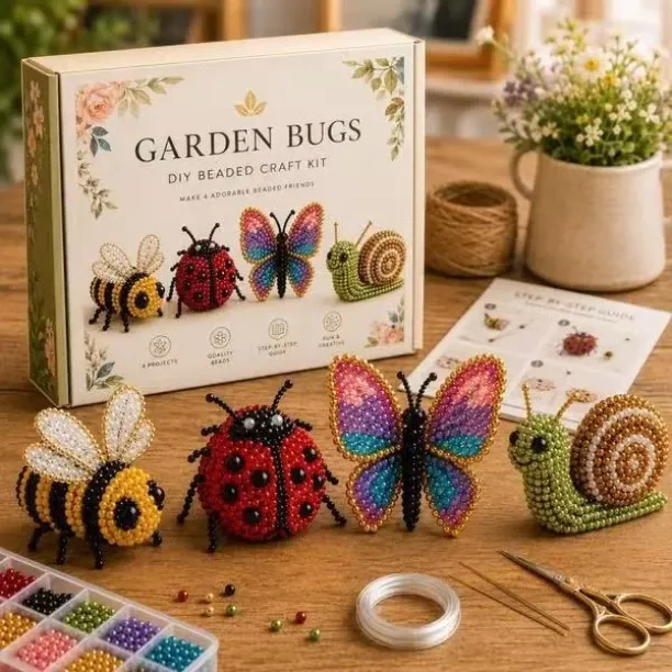 Moucles Garden Bugs 3D Beaded DIY Craft Kit 4‑Piece Set – Bee, Ladybug, Butterfly & Snail Handmade …