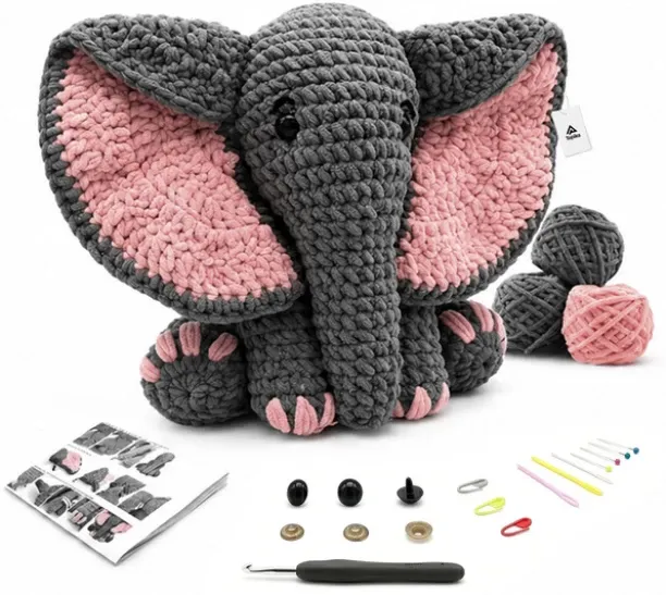 Topika Crochet Kit For Beginners, Pink-Eared Elephant Crochet Set Craft Kits Art and Craft Kit