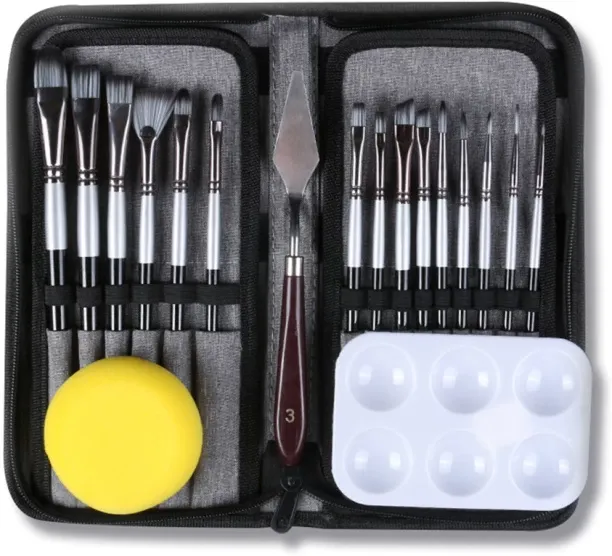 ALANES Professional 19-in-1 Paint Brushes Set with Painting Knife Sponge & Palette