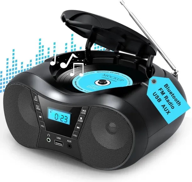 SHIJIN Portable CD Players for Home with Bluetooth, Box CD Player FM Radio Combo, Stereo Sound, AC/…