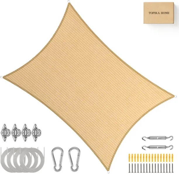 Topika Umbrellas Shade Sail, Sun Shade Sail & Block Canopy for Outdoor Use - Biege: 4m x 5m Awning