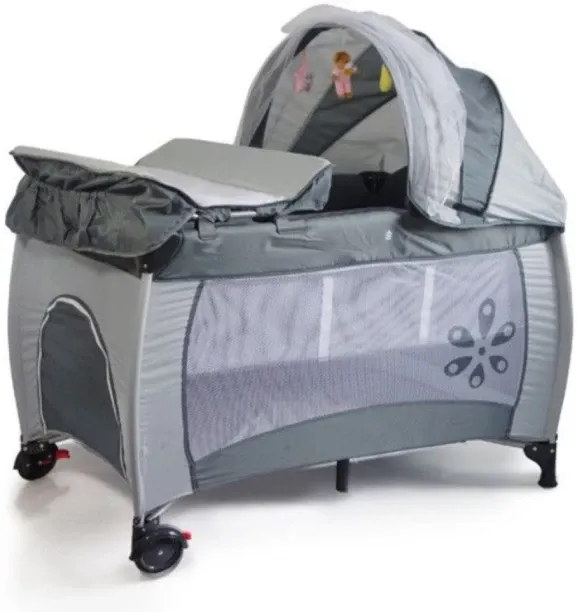 Baby Centre With Folding Mattress - Grey Travel Crib Travel Cot