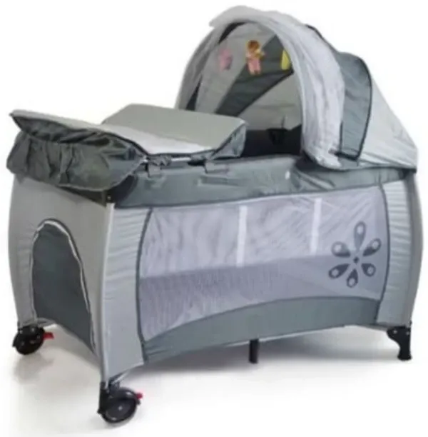 HurriaJ All-in-One Baby Cot & Playpen- Grey Standard Crib Foldable Playpen with Canopy