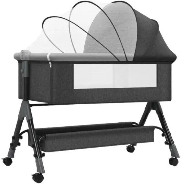 MHC Foldable Bedside Crib Multi-Functional Baby Bassinet with changing table - Black Convertible Cr…