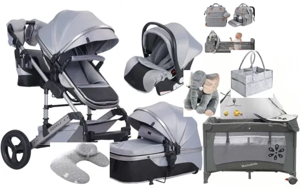 Belecoo Luxmom Luxury Baby Pram With Car Seat + Cot + Elephant Pillow & Caddy Storage Holder Carrie…