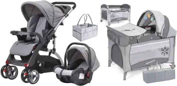 Mamakids Stroller with reversible handle and carrycot + Baby Cot