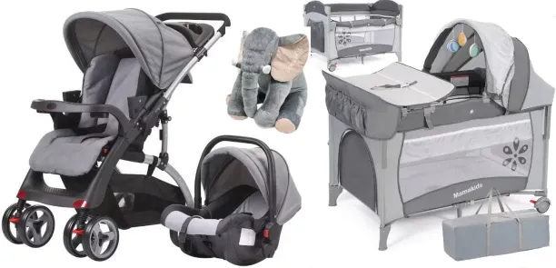 Mamakids Stroller with reversible handle and carrycot + Cot & Elephant Pillow