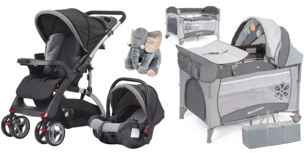 Mamakids Stroller with reversible handle and carrycot + Cot & Elephant Pillow