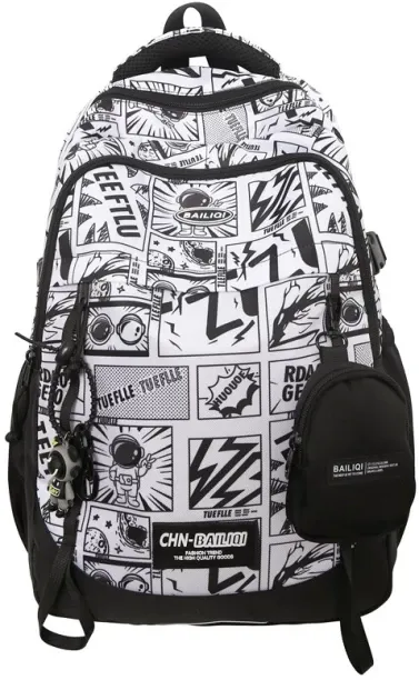 ZHY Large capacity backpack for junior high, high school, and college students; graffiti-printed ca…