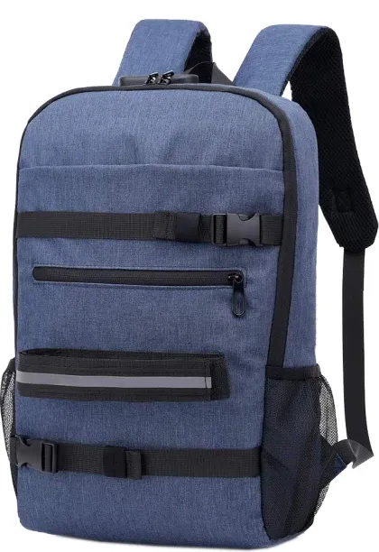 ALANES Anti-theft Skateboard Backpack with USB Charging Port - Blue Backpack