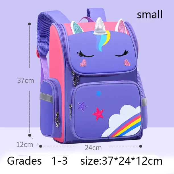 MAX (purplesmall)Children Girl Backpack With Large Capacity Waterproof Unicorn Print Teen School Ba…
