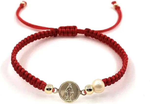 Virgin Mary Medal Red String Bracelet for Women Alloy Cat's Eye Titanium Plating Bracelet