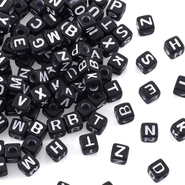 500Pcs Cube Acrylic Letter Beads 5x5x5mm Black Square A-Z Alphabet Beads for DIY Bracelet Necklace …