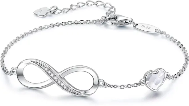 OMGift Infinity Heart Birthstone Charm Link Bracelet for Women 925 Sterling Silver Adjustable Mothe…