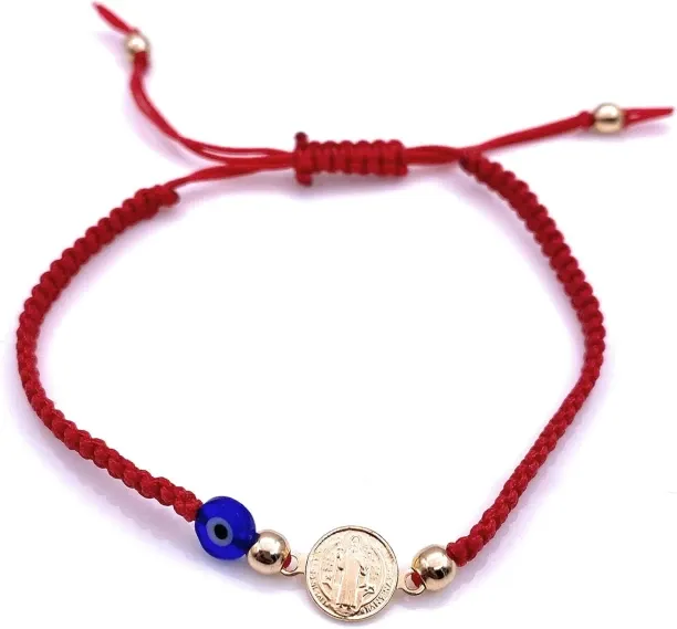 Saint Benedict Adjustable Red String Kabbalah Bracelet for all Ages Women Protection Jewelry (Blue …