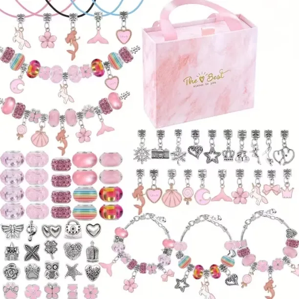 DIY 67-Piece Unicorn & Mermaid Charm Bracelet Kit – Bracelets & Necklaces for Kids Alloy Charm Brac…