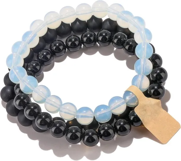 3Pcs 6/8mm Stretch Beaded Bracelet Healing Crystal Stone Bracelets for Women Men Semi-Precious Gems…