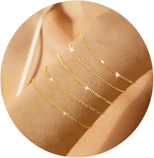 Gold Bracelets for Women, 14K Real Gold Dainty Bracelets Set for Women Trendy, Waterproof Stackable…