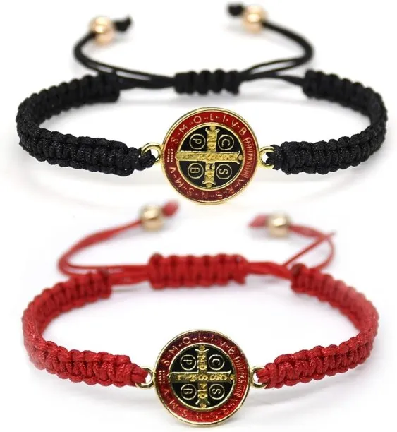 2Pcs Catholic Virgin Mary Saint Benedict Medal Cross Bracelet Set for Men Women Boy Girl Teen Adjus…