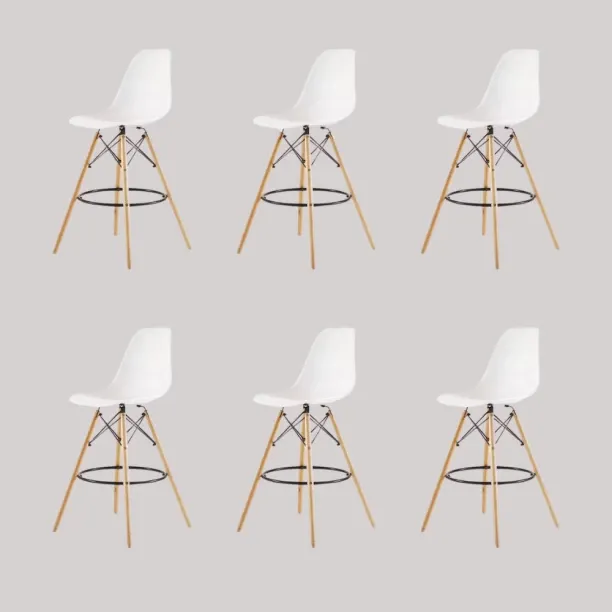 SMTE 6 Pieces Of 25.5" Modern Style Eiffel Chair Counter Bar Stools Set - White Plastic Bar Chair