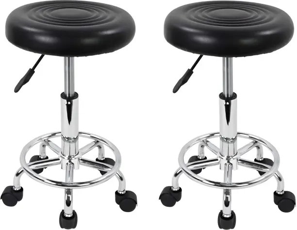 SMTE Adjustable Rolling Barstools with Wheels PU Leather Bar Stool