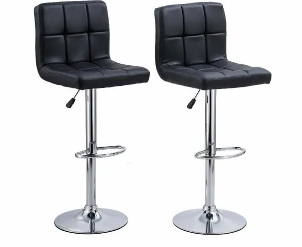 Lennox Furniture 360-Degree Set of 2 Swivel Adjustable Height Black Bounded Leather Bar Stool Chair…