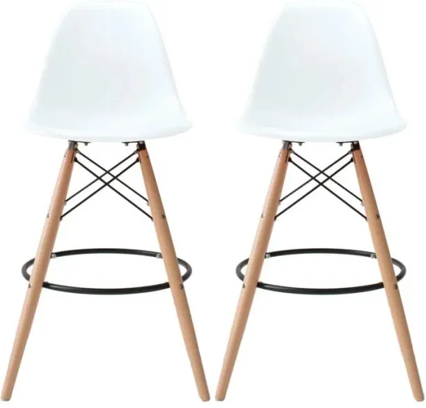 SMTE Set of 2 Modern Armless Counter / Bar Chairs - White Plastic Bar Chair