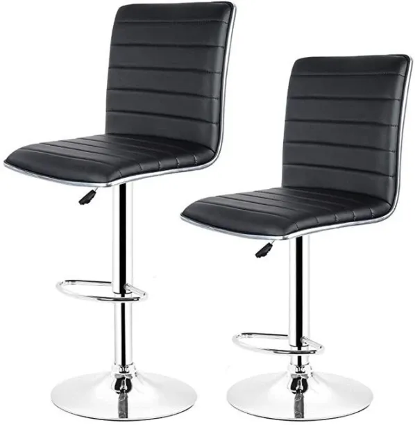 SMTE Elegant Black High-Back Barstools With Swivel And Footrest - Set Of 2 Metal Bar Chair