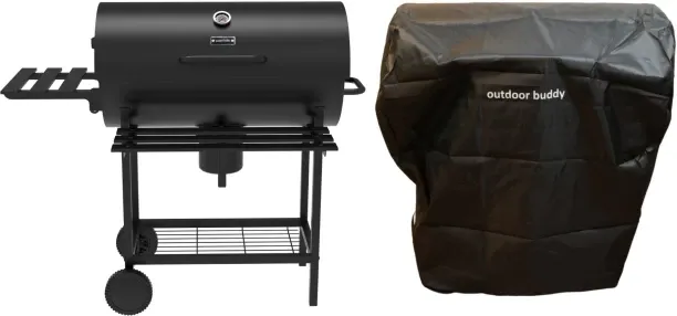 Outdoor Buddy ForgeFire Barrel Braai (Black) & PVC Cover - Charcoal Braai