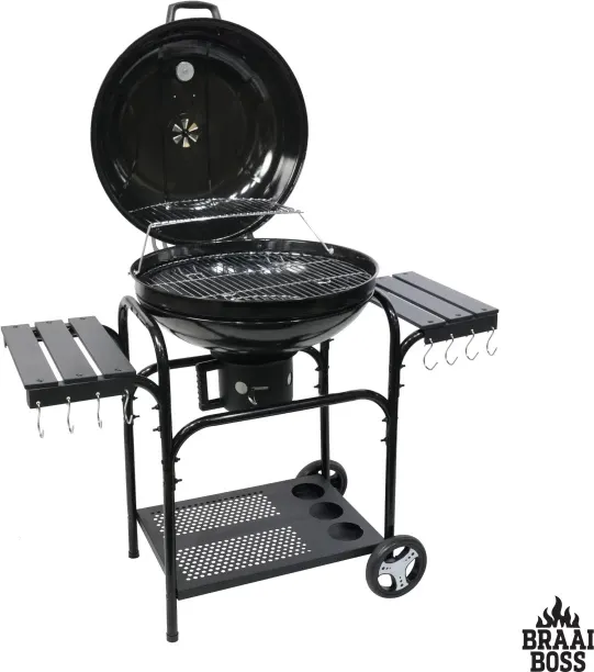 BraaiBoss – 57cm Premium Charcoal Kettle Braai with Hinged Lid, Warming Rack, Thermometer, Side-Tab…
