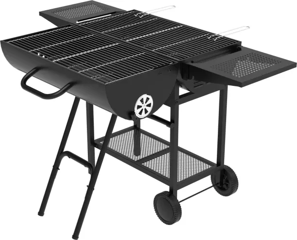 BraaiBoss 70cm Double Barrel Charcoal Braai with Side Shelves and Twin Grills / Charcoal Braai