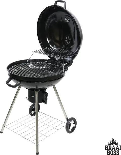 BraaiBoss - 57cm Premium Charcoal Kettle Braai – Hinged Lid, Thermo & Mag Wheels Charcoal Braai