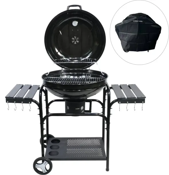 BraaiBoss 57cm Premium Charcoal Kettle Braai with Side Tables, Hinged Lid, Warming Rack, Thermomete…