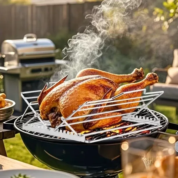 Happyfun Adjustable Rotisserie Rack Foldable Oven Baking Grill Rack Broiling Rack Electric Braai