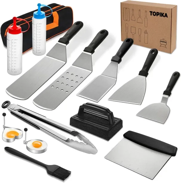 Topika 14-Piece Flat Grill Tool Set for Camping, Outdoor Cooking & More Electric Braai