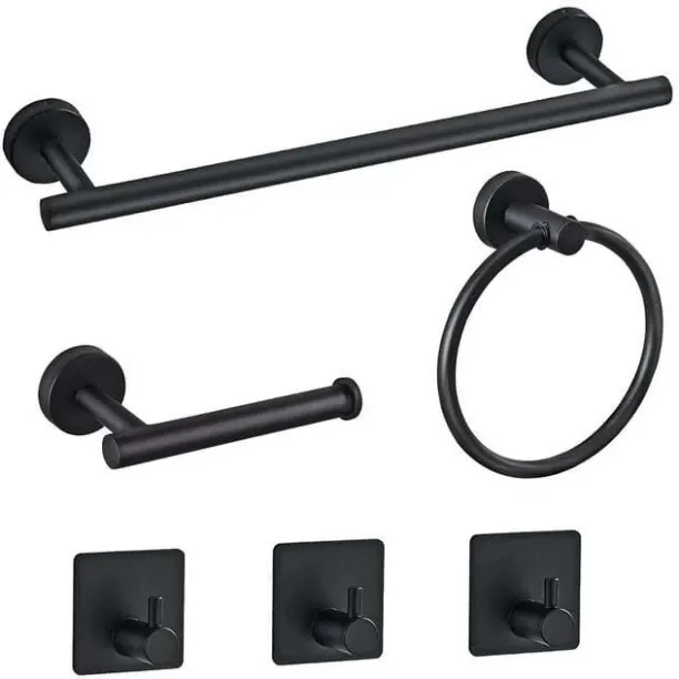 Heartdeco (5 cm x 40 cm) Towel Rack & Bathroom Accessories 6PCs Set Polycotton Bath Towel Set