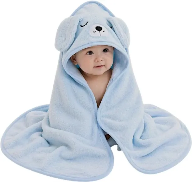 PLUSH (80 cm x 80 cm) Quality Hooded Baby Bath Towel With Cute Animal Design Polyester Bath Towel