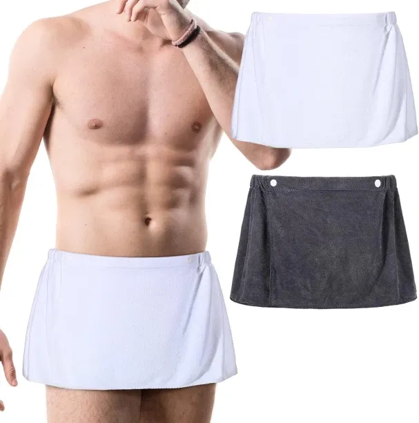Pofufusm (28 cm x 38 cm) 2 Pack Men's Bath Wrap Towel Adjustable Soft Wrap Short Pants Wearabl…