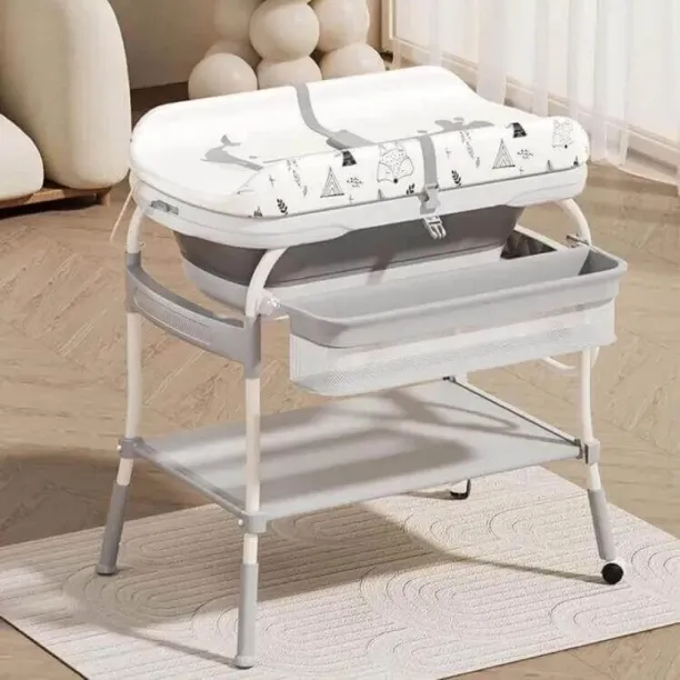 Rush Hour 3-in-1 Mobile Baby Bath & Changing Station – Elevated Folding Bathtub with Integrated Sto…