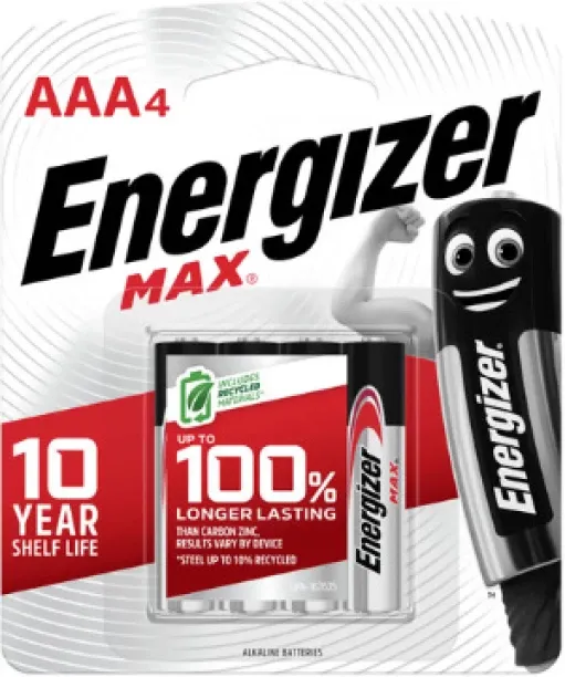 Energizer MAX AAA Alkaline Batteries, 10 Year Shelf Life, 100% Longer Lasting, 4 Pack Alkaline Bat…