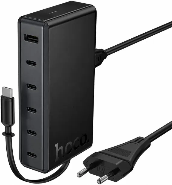 Hoco 7 In 1 PD Fast Charger Hub with Black Multiport Mobile Charger with Detachable Cable