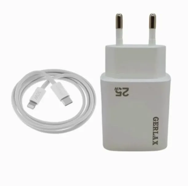 Generic 25W Mobile Charger Adapter with Type-C to Lightning Cable Quick Charge 1.2 A Mobile Charger