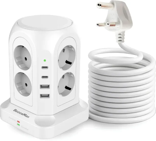 BezosMax 12 in 1 Surge Protector Power Strip with 8 AC Outlets, USB A + Type C Desk Tower Charging …