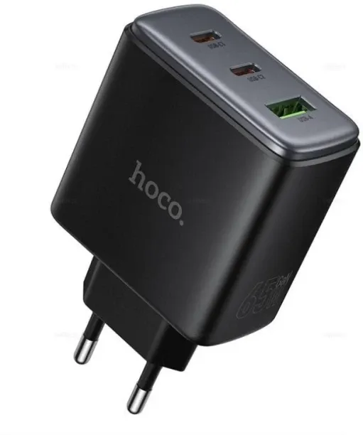 Hoco C160A 65W GaN Fast Wall Charger - 3-Port (2 x USB-C PD, 1 x USB-A QC3.0) High Power Travel Ada…