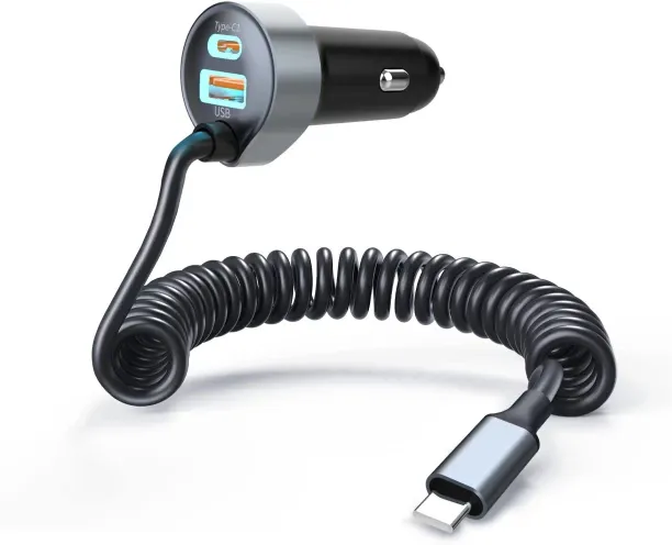 Flycross USB Car Charger Plug, Dual Port Coiled Cord Auto Cigarette Lighter Adapter ,90W Car Charge…