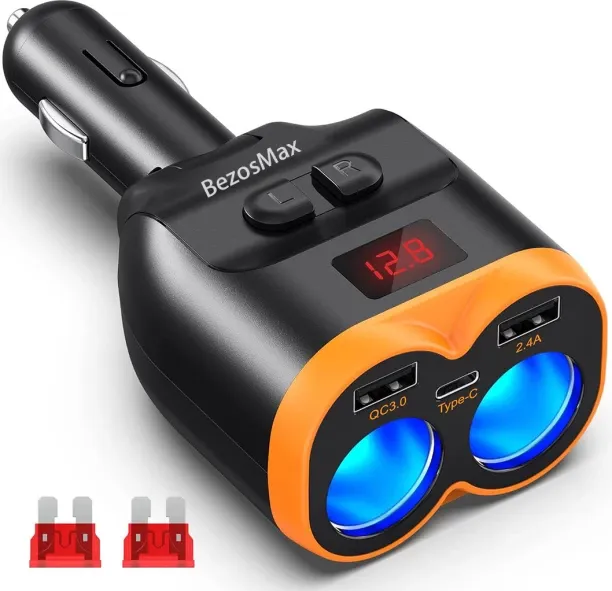 BezosMax USB-C Fast Car Charger with 2-Socket Cigarette Lighter, 12V/24V Universal Car Power Adapte…