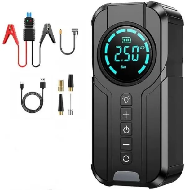Prime Mart 2 in 1 Portable 12V Car Jump Starter And 180psi Tyre Air Pump With Digital Display Batte…